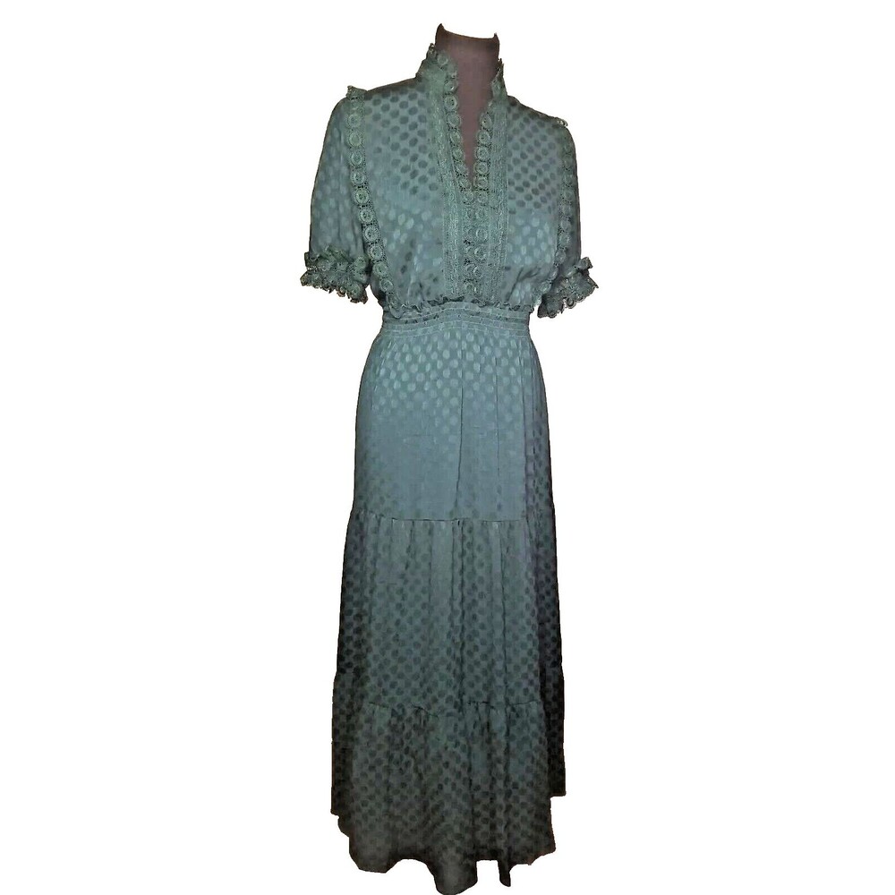 Green Maxi Tiered Ruffle Dress Prairie Max Studio Unique Lace Medium         T24